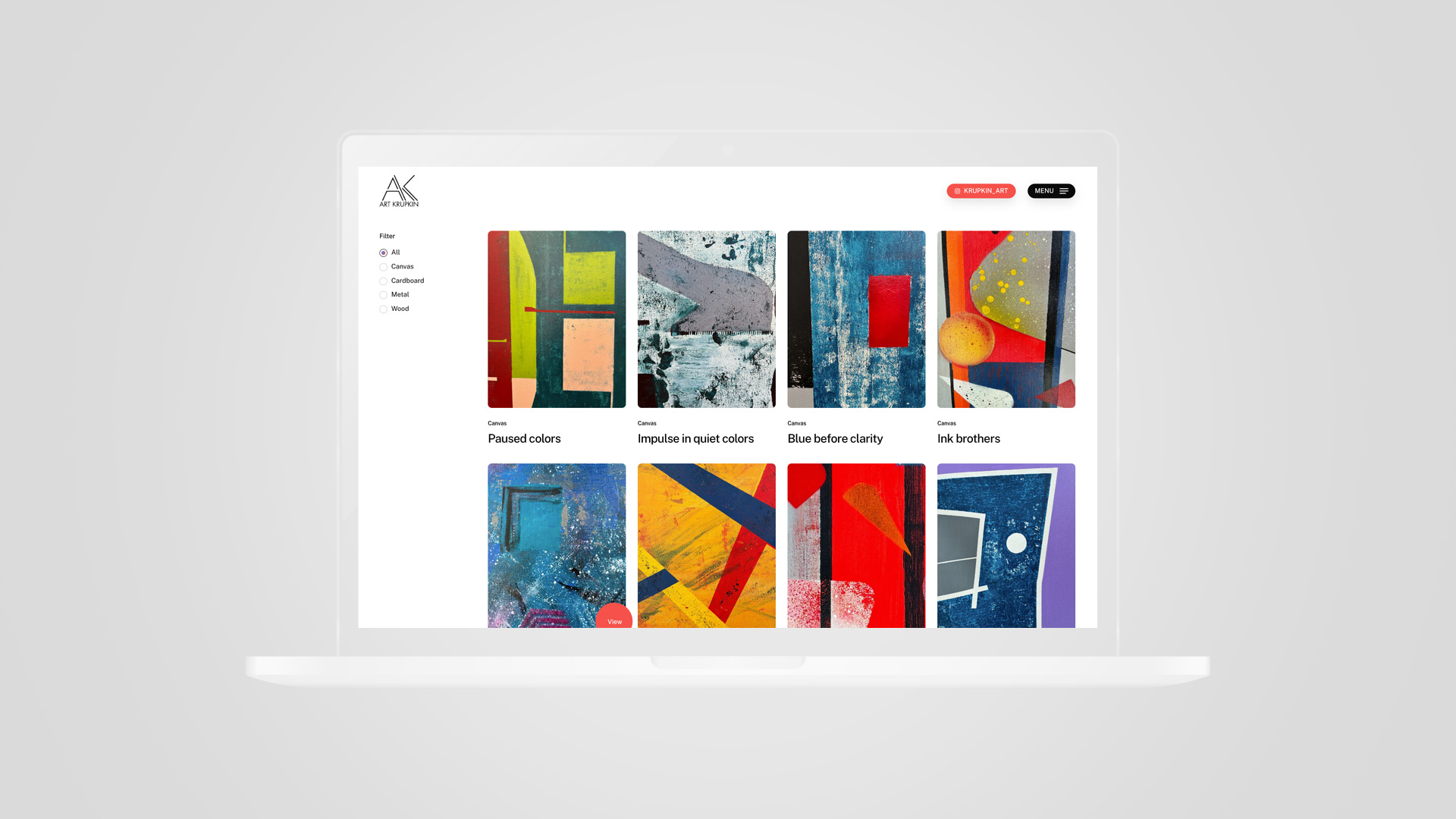 Artist portfolio website design for Art Krupkin